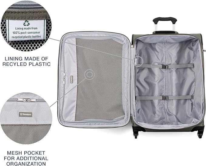 Travelpro Maxlite 5 Softside Expandable Checked Luggage with 4 Spinner Wheels, Lightweight Suitcase, Men and Women, Slate Green, Checked Medium 25-Inch