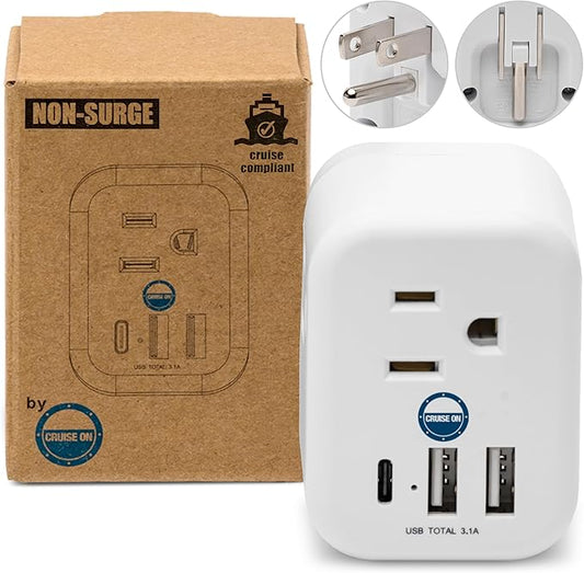 Cruise Approved Power Strip Foldable, Non Surge Protector Travel Power Strip, Multi Plug, 6 Outlets, 2 USB-A, 1 USB-C, & 3 AC Outlet for Carnival, Celebrity, Princess, & Major Lines in 2025 & 2026