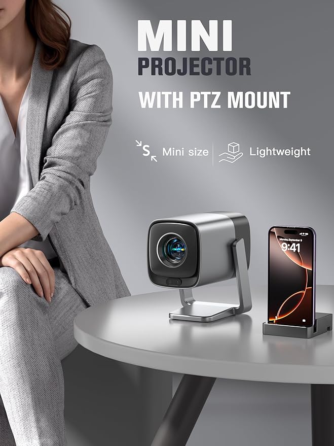 [Official Netflix & TOF Real-time Focus]Mini Projector with WiFi and Bluetooth, Native 1080P Smart Projector, Dolby Audio & Keystone Projector, 210° Rotatable Stand for Home Projector