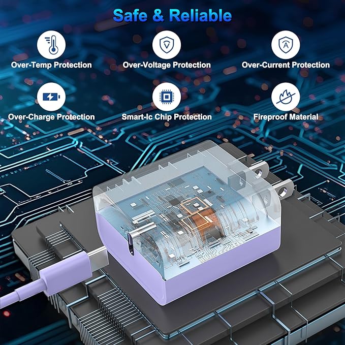 iPhone 17 16 15 Charger Fast Charging, 3 Pack PD 20W USB C Charger with 10FT Cord, USB C Cable Type C Chargers Block for iPhone 17/17 Pro/17 Pro Max/16/16 Plus/16 Pro/16 Pro Max/15/15 Pro（Purple）