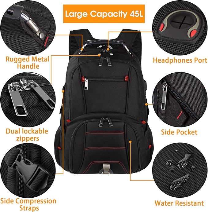 LTINVECK Travel Laptop Backpack, Extra Large Backpack for Men Women with USB Charging Port, TSA Friendly Heavy Duty Big Business Computer Bag Tech Backpacks Bag Fit 17 Inch Laptops, RFID Backbag