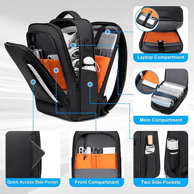 Laptop Backpack for Men, Business Backpack with USB Charging Port,Water Resistant Tech Backpack, Mens 17 Inch Laptop Bag for Work/Commuter/College