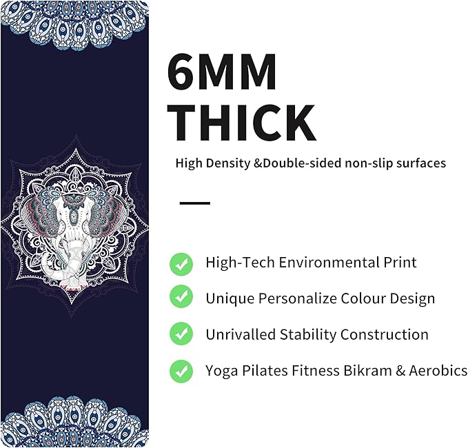 nuveti Yoga Mat Print Extra Thick TPE Non Slip Fitness Exercise Mat with Carrying Bag,72"x24" Extra Thick 6MM Exercise & Workout Mat for Yoga, Pilates Fitness and Floor Exercises