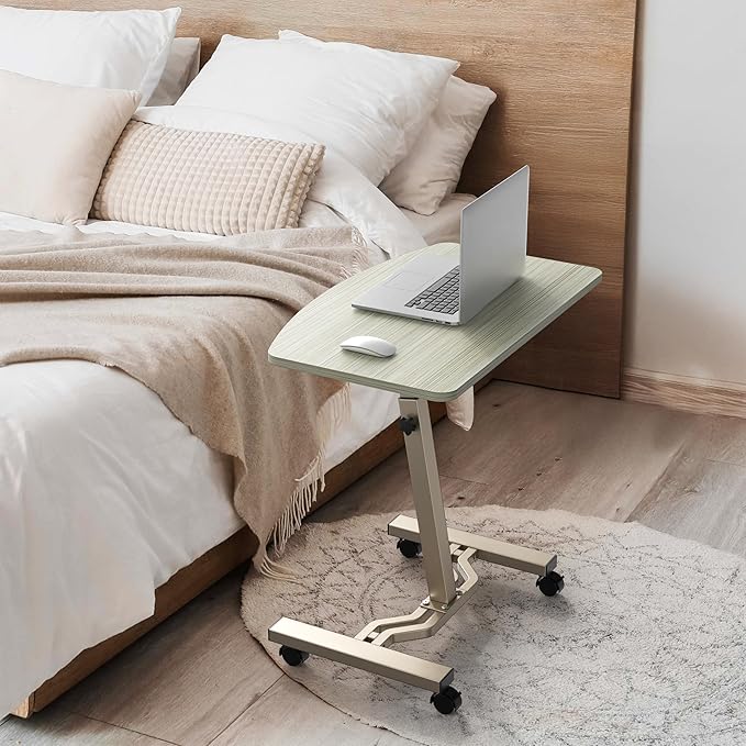 SHW Mobile Height Adjustable Laptop Rolling Cart with Height Adjustment from 28" to 33", Maple