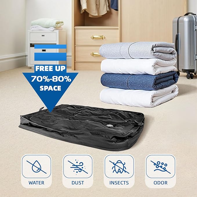 Luvan Travel Vacuum Bags for Luggage with Wireless Pump, Reusable Space Saver 33L Compression Clothing Packing Storage Organizer Cube for Carry On Suitcases and Backpack, IP67 Waterproof (2PC+Pump)