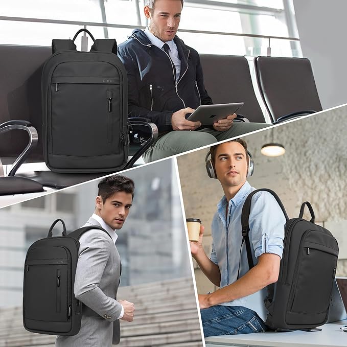Business Backpack for Men Lightweight Commute Laptop Backpack Anti-Theft Water Resistant Backpack for 17.3 Inch Computer for Daily Office Work with Small Bag(Black)