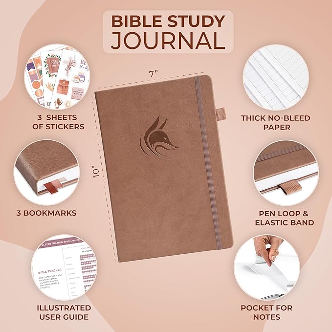 Clever Fox Bible Study Journal Large – Church Notes Notebook – Note Taking & Journaling Kit – Faith Based Religious Accessories, 7x10” (Dark Terracotta)