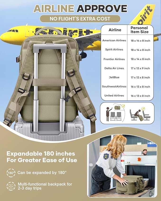 Vacuum Travel Backpack with Pump for Women,Personal Item Carry on Backpacks Flight Approved 18x14x8 inches for Men,Laptop Waterproof Work Compression bags Casual Daypack Khaki.