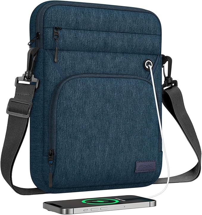 MoKo 9-11 Inch Tablet Sleeve Bag, Fits iPad Air/Pro 11 inch, iPad 10th Gen 10.9, Tab S9 11, Multifunctional Bag with Shoulder and Headphone Port, Indigo