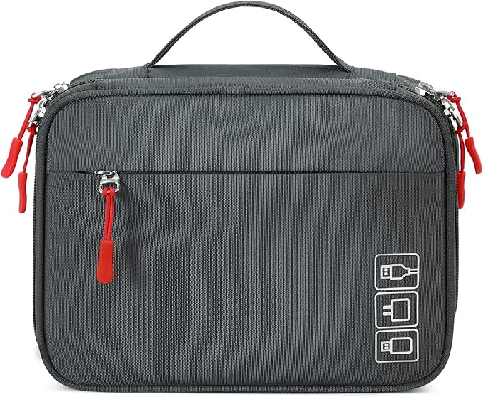MIRLEWAIY Waterproof Cable Organizer Travel Portable Electronics Accessories Carrying Bag Storage Case for Hard Drives, Cords, Charger, Phone, USB, SD Card, Gray