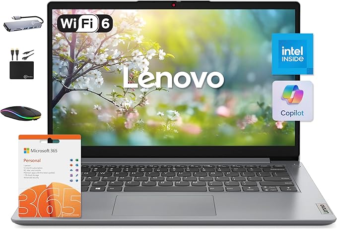 Lenovo IdeaPad 14" Laptop Computer 2025, 36GB RAM, 1.6TB Storage (1TB SSD +128GB eMMC +500GB Ext), Intel Core Processor, UHD Graphics, Long Battery WiFi-6, MarxsolAccessory, 1-Yr Office 365, Win 11