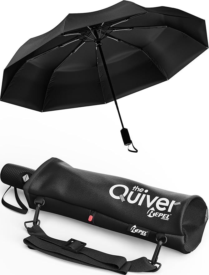 REPEL Windproof Travel Umbrella - Compact & Withstands Winds up to 85MPH , Strongest Premium Auto Folding Umbrella for Rain and Sun - Durable, Light & Portable for Women & Men , Fits Backpack & Cars