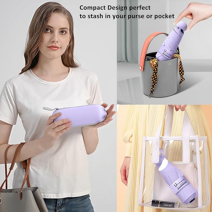 BAODINI Travel Mini Umbrella for Purse With Case Small Compact UV Sun Protection Sun Lightweight Tiny Pocket Manual Open Close Umbrella for Women Kids and Men