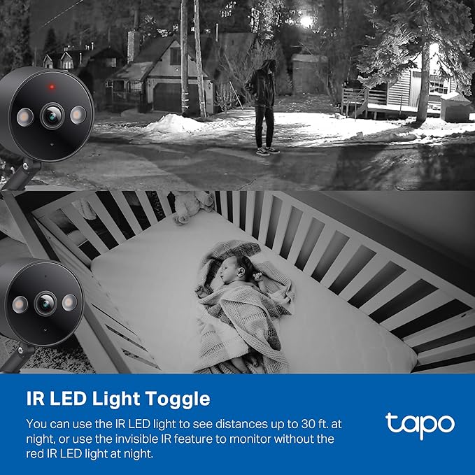 Tapo by TP-Link 2K QHD Security Camera Indoor/Outdoor, Color Night Vision, Free Person/Pet/Vehicle Detection, Baby Monitor, Local/Cloud Storage, IP66, Dual-Spotlight, Black(C121)