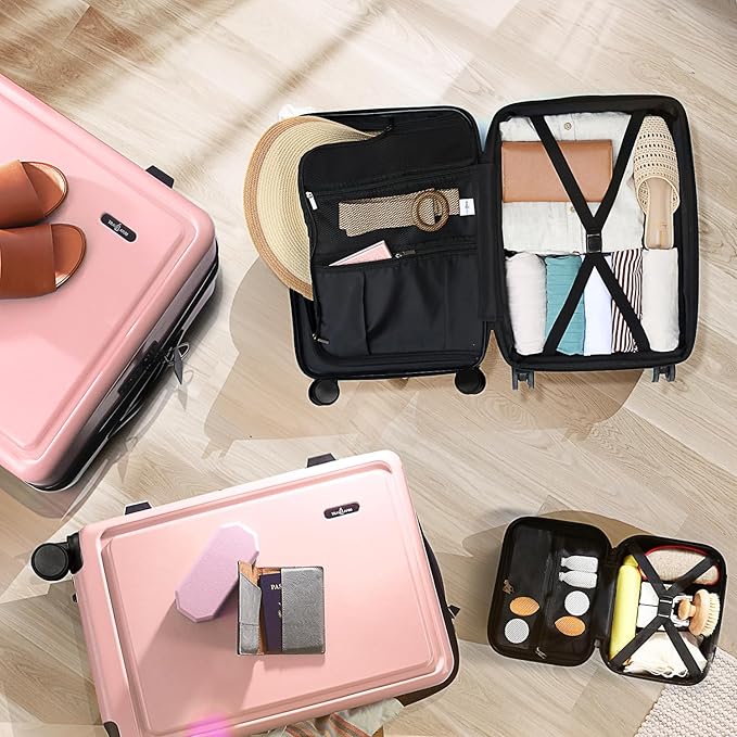 Hard Shell Luggage Sets with Spinner Wheels 4 Piece, Expandable Large Suitcases with TSA Lock, Travel Large Suitcase Set, Pink Luggage Set