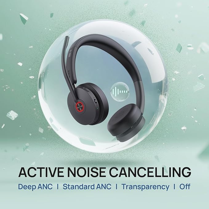 Yealink WH68 Hybrid with Charging Stand ANC Headsets, 492ft Rang DECT&Bluetooth Wireless Headset, Stereo Active Noise Cancellation (Teams,Zoom,UC) Headphones with 6X Mic,32H Call, Work for PC,Phone