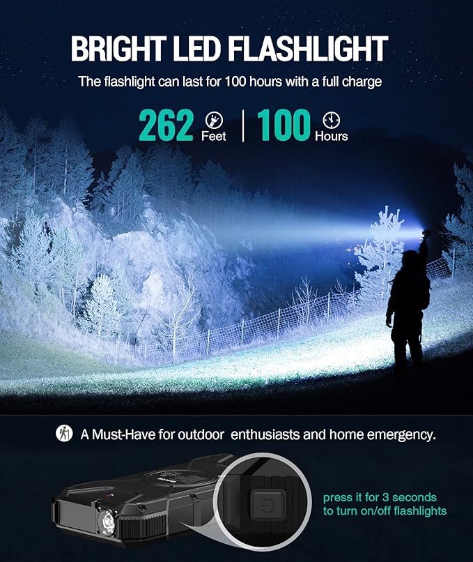 BLAVOR Solar Power Bank, PD18W QC3.0 Fast Charging 10W Wireless Charger 20000mAh Solar Powered Powerbank with Type C Input/Output, IPX5 Waterproof, Camping Flashlight, Compass, Carabiner