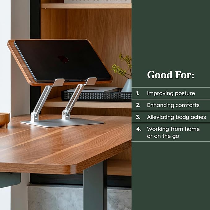 Branch Adjustable Laptop Stand - Elevate Ergonomics & Reduce Strain, Laptop Riser Customizable Height & Angle, Portable & Robust Design for Home or Office, Secure Silicon Grips - Walnut