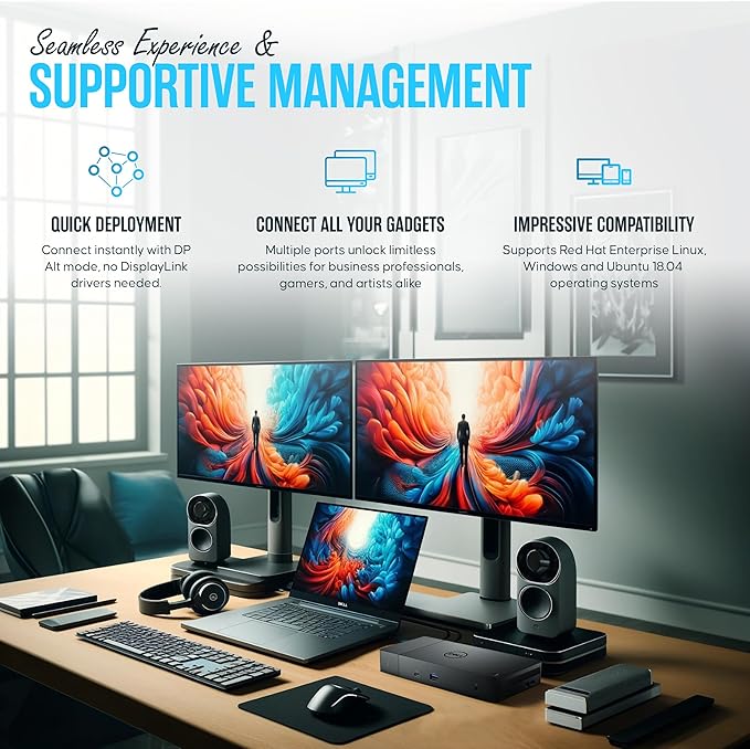 Dell WD19TB Thunderbolt Dock - 1 Year Warranty - Dell Docking Station Dual Monitor USB C with 180W, HDMI & DisplayPort Cable - Docking Station for Laptop & Computer (Renewed)