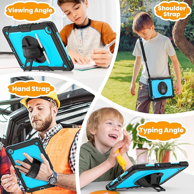 SEYMAC stock Case for Samsung Galaxy Tab A9+ Plus 11'', Full-Body Drop Protection Case with Screen Protector Pencil Holder [360° Rotating Hand Strap] &Stand, SkyBlue+Black