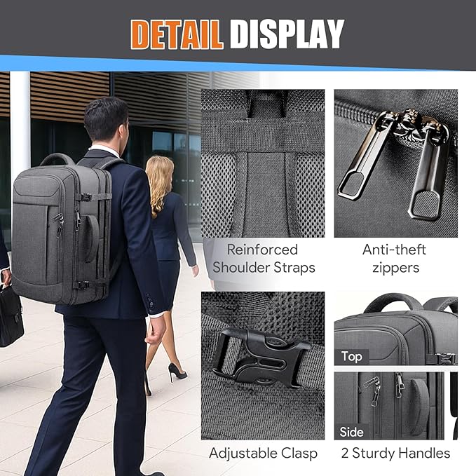 50L Travel Backpack, Carry On Backpack, Large Luggage TSA Flight Approved Anti-Theft Laptop Bag, Sturdy 17 Inch TSA Friendly Water Resistant College School Bag Gifts for Men,Grey