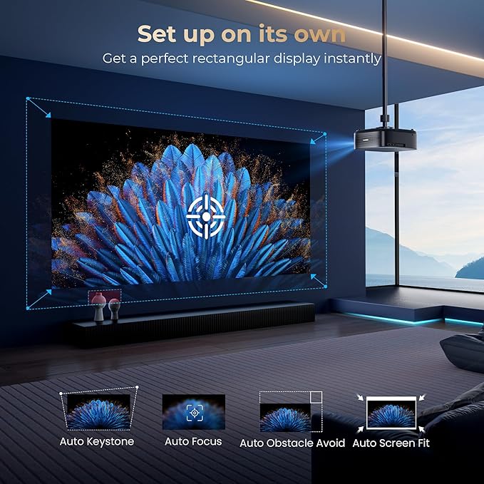 [1000 ANSI & Audio by DBX-TV] Alvar 4K Projector with WiFi 6 and Bluetooth, 30W Speakers, NetfIix Certified & DoIby Audio Outdoor Proyector, Auto Focus Native 1080P Smart Projector, Black