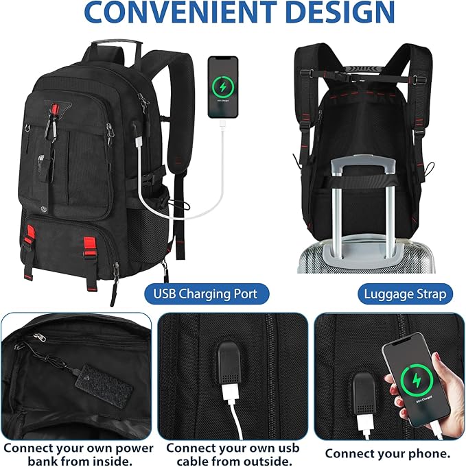 Travel Backpack for Men Women Airline Approved Anti Theft Carry on Backpack with Shoes Compartment USB Charging Port, Waterproof 60L Large Business Hiking Laptop Gym Bag for 17 Inch Laptop