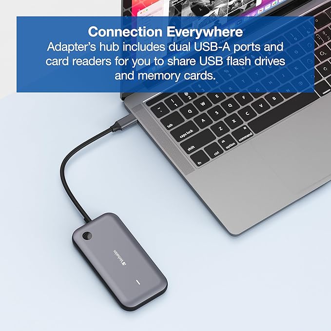 Verbatim Share My Screen Video Extender 1080p USB-C Wireless HDMI Transmitter and Receiver Display Adapter with USB Hub and Card Reader