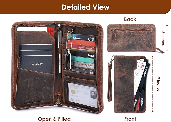 Travel Passport Holder with RFID Protection Leather Passport Wallet Case for Men & Women Secure Family Passport Cover with Wristlet Cruise Must-Have Accessories Document Organizer Case