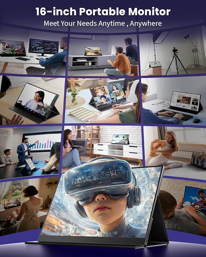 16" 2.5k Portable Computer Monitor,Gaming Monitor,Portable Monitors for Laptop PC Mac Phone PS5,120Hz 100% sRGB LTPS Display HDR Screen Extender with Smart Cover, USB C & HDMI,Travel Work Home