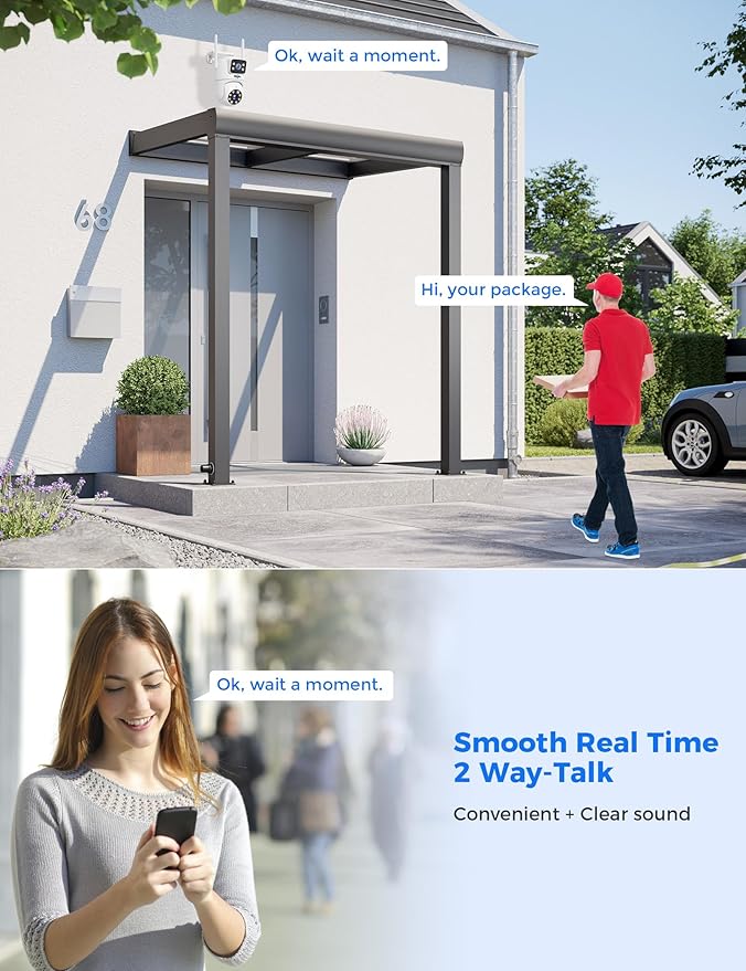 Hiseeu Wireless Security Camera, 5G/2.4G WiFi,Dual Lens View, Pan-Tilt- Zoom Control, Full Color Night Vision, Smart Motion Detection, Auto Track,Two-Way Audio, IP66 Waterproof, Plug-in Cable