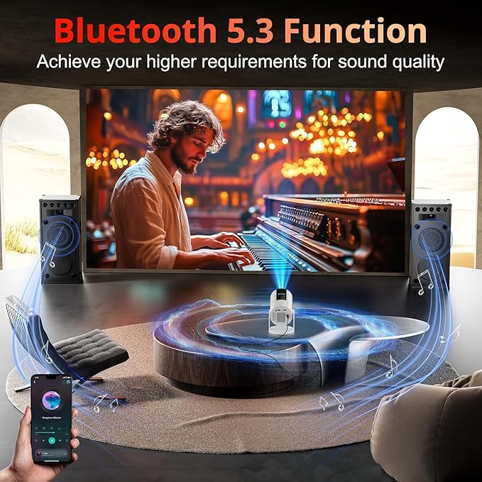 Projector with WIFI and Bluetooth, Auto Keystone 180ANSI Native 1080P Outdoor Movie Portable Projector Compatible with Smartphone, HDMI, USB, AV, TV Stick, PS5 for Home, Bedroom, Outdoor Use