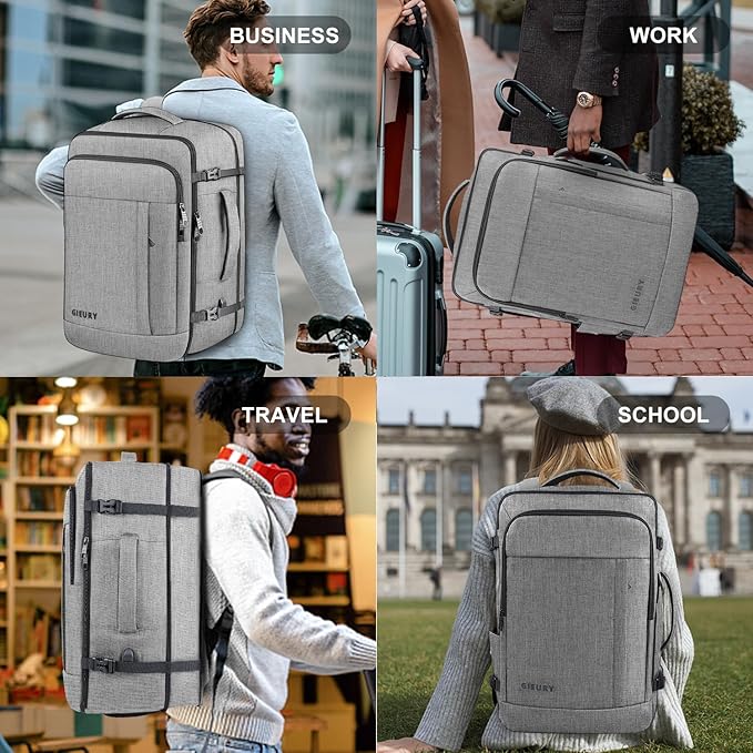 Carry On Backpack, Extra Large 40-50L Travel Backpack for Men & Women, Expandable Backpack For Airplanes, 17 Inch Laptop Backpack, Luggage Suitcase 40L Daypack Lightweight Business Weekender Bag, Grey
