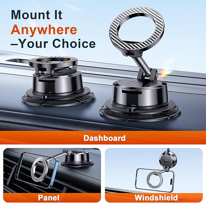 for MagSafe Car Mount Magnetic Dash Mounted Phone Holders for Car Phone Holder Mount 360°Rotatable & Foldable Windshield Dashboard Phone Mount Cell Phone Cradles Fit for iPhone 16 15 14 13 12 series