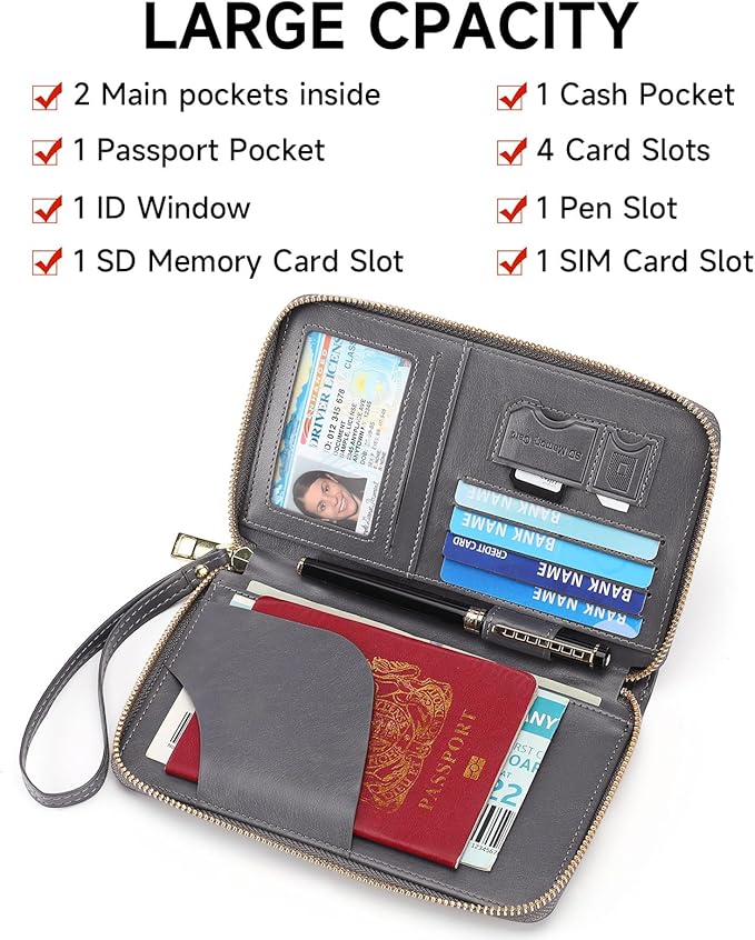 Leather RFID Blocking Passport Holder Travel Wallet, Passport Cover/Travel Wallet for Women/Men with