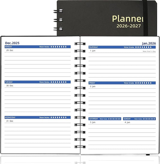 Daily Planner 2026-2027, 2026 Planner Weekly and Monthly, Jan 2026-Jun 2027, 18 Month Agenda Planner with Tabs Sticker, A5 Size, Black