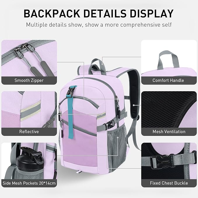 20L Lightweight Hiking Backpack for Men & Women – Small Travel Daypack with Phone Pocket – Durable & Compact for Hiking,Traveling,Camping,and Outdoor Adventure,Purple