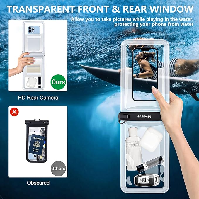 Niveaya [Up to 10.5"]Waterproof Phone Pouch - 2 Pack, Waterproof Phone Lanyard Case with iPhone 16/15/14/13/12 Pro Max up to 9.5", Phone Dry Bags for Vacation Beach Pool Kayak Cruise Travel Essentials