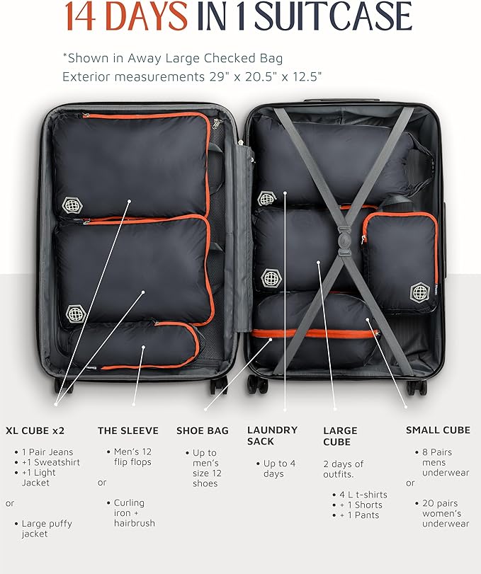 Large Compression Packing Cubes for Travel-Packing Cube Luggage Organizers 7 Piece Set for Checked Luggage-Ultralight, Expandable/Compression Bags by TRIPPED Travel Gear (Grey/Orange)