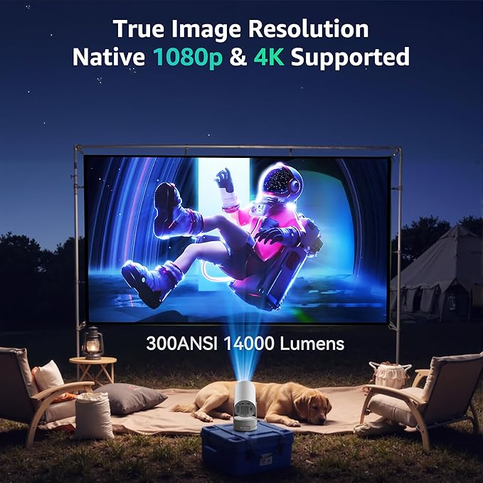 Mini Projector, Rechargeable Portable Outdoor Smart Projector with 4K Support, Auto Keystone, Android 11 Small Projector with WiFi and Bluetooth, Electric Focus Home Theater for iphone