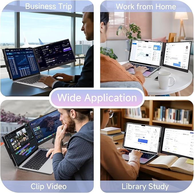 ROYY Laptop Screen Extender 14" Ultra-Thin Portable Dual Monitor FHD 1080P IPS Attachment Extended Extra Screen USB-C HDMI Port Compatible with Wins Mac Dex Chrome Travel Work Fits 13.3"-17" Laptops