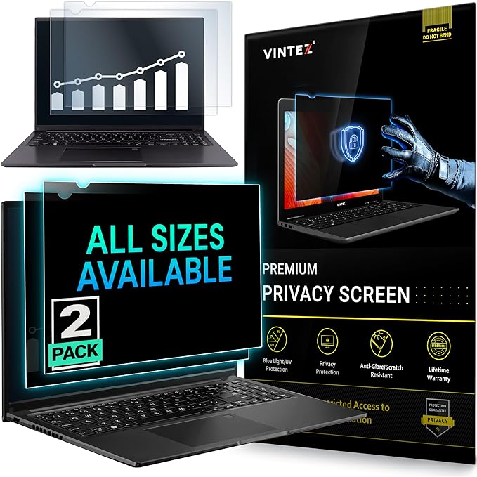 VINTEZ [2 Pack] 14 Inch 16:9 Privacy Screen for Computer Monitor and Laptop - Anti Glare Protector Film Blue Light Filter Eye Protection - Computer Screen Privacy Shield