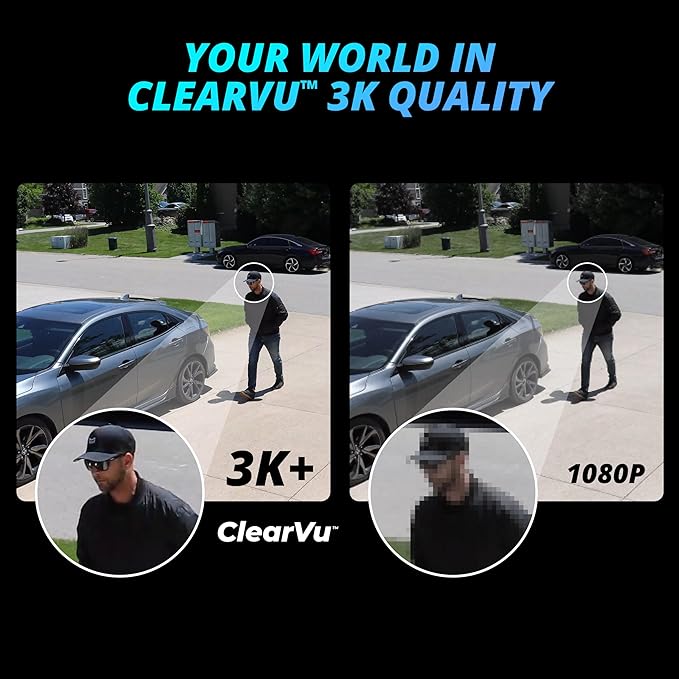 Defender AI Powered 3K+ Guard WiFi Tri-Lens PTZ Plug-in Power Outdoor Security Camera, 3-in-1 360°Smart View Camera, 8X Zoom, Human/Vehicle AI Detection, Blue/Red LED, WiFi 6, Works w/Guard App