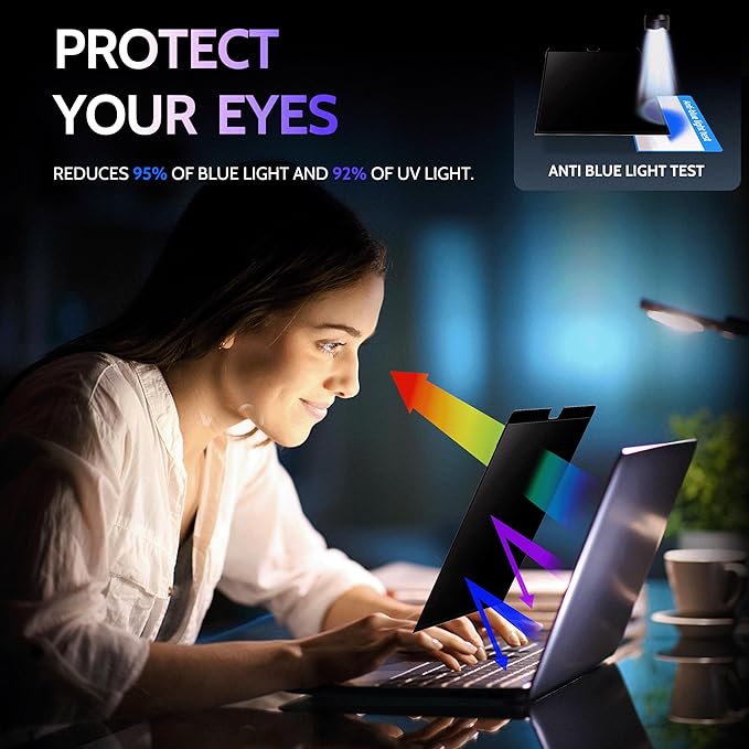 Privacy Screen for MacBook Air 13 Inch (2018-2021, M1) & MacBook Pro 13 In (2016-2022, M1, M2), MagicSuction™ Removable Anti Spy Black Protector, Glare Blue Light Filter for Mac Laptop Computer