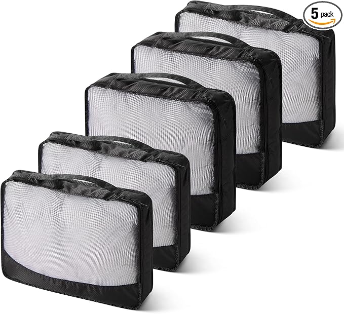 5 Pcs Packing Cubes for Suitcase Large Travel Cubes Carry on Luggage Organizer Bags for Clothes Accessories(Mixed,Black)