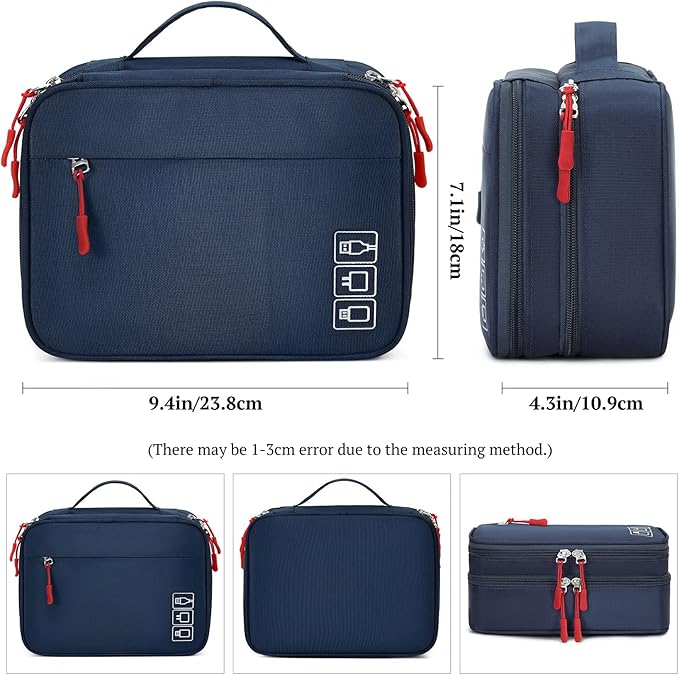 MIRLEWAIY Electronics Cable Organizer Bag, Water-resistant Tech Pouch, Portable Travel Cord Organizer, Electronics Accessories Carrying Case for Charger, Cable, Earphone, SD Cards, Blue