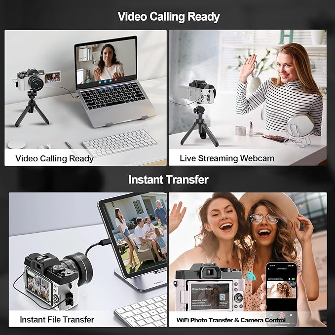 Digital Cameras for Photography with WiFi&App Control, Ture 4K&48MP Vlogging Camera for YouTube,Compact,16X Zoom Autofocus, Anti-Shake for Entry-Level User, Beginners, Macro&Wide Lens-32GB Card-White