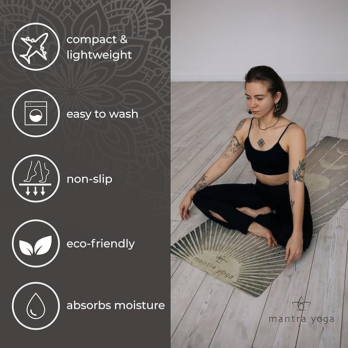 Mantra Yoga Travel PRO 1.5mm - Foldable Fitness & Exercise Mat with Bag | Lightweight, Compact & Eco-Friendly | Non-Slip & Washable | For All Types of Yoga | 72" L x 24" W | 2.6 lbs