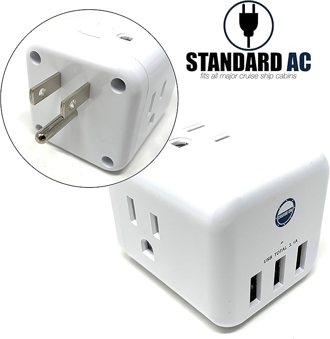 Cruise Approved Power Strip Non Surge Protector for Cruise Ship Multi Plug, 6 Outlets, 3 USB & 3 AC Outlet for Carnival, Celebrity, Princess, Norwegian & Major Lines in 2025 & 2026