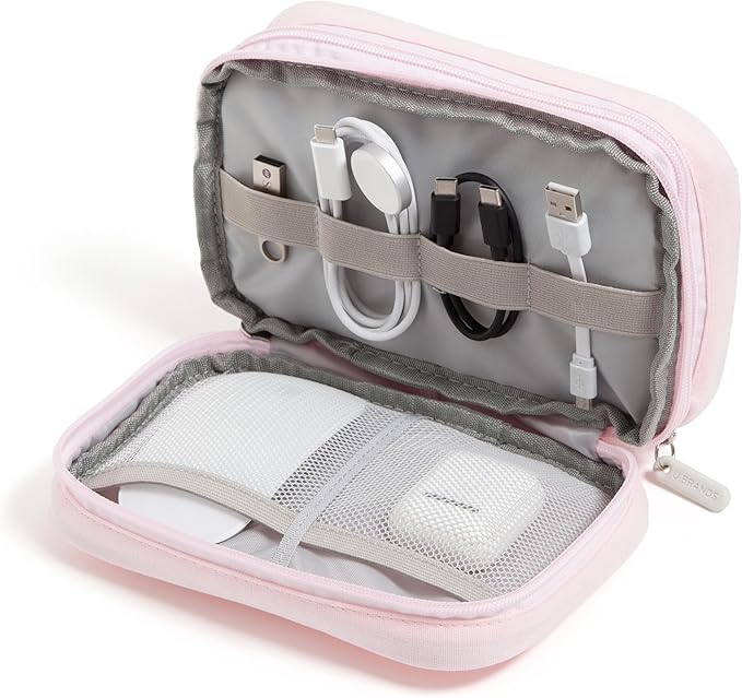 U Brands Dual Zip Canvas Tech Organizer Pouch, 7.8" x 5" Cord Organizer, Computer Accessories, Travel Essentials, Travel Gifts for Men Who Have Everything, Electronics, Petal Pink